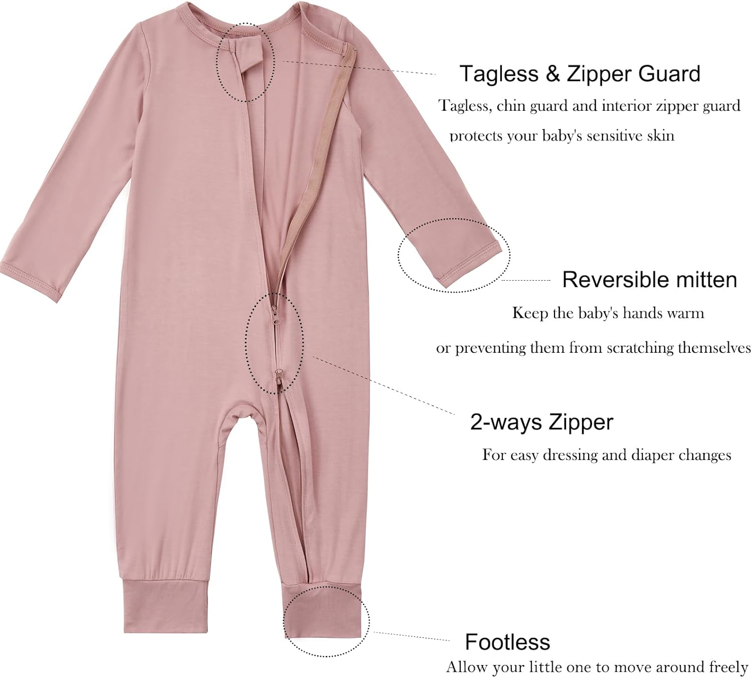 Top|Great|Best Aablexema Baby Footless Pajamas Rayon 3pcs Unisex Infant Zipper Romper with Mitten Cuffs Sleep Play PJs - Smartbabygear.online - Image 4
