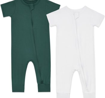 Aablexema Baby Romper Bamboo Rayon Short Sleeve Footless Pajamas 2 Way Zipper Summer Jumpsuit Outfit