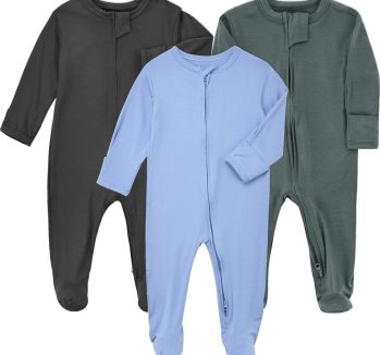 Aablexema Baby Pajamas Bamboo Rayon Zipper, 3pcs Unisex Infant Outfit with Mitten One Piece Footie Sleepwear