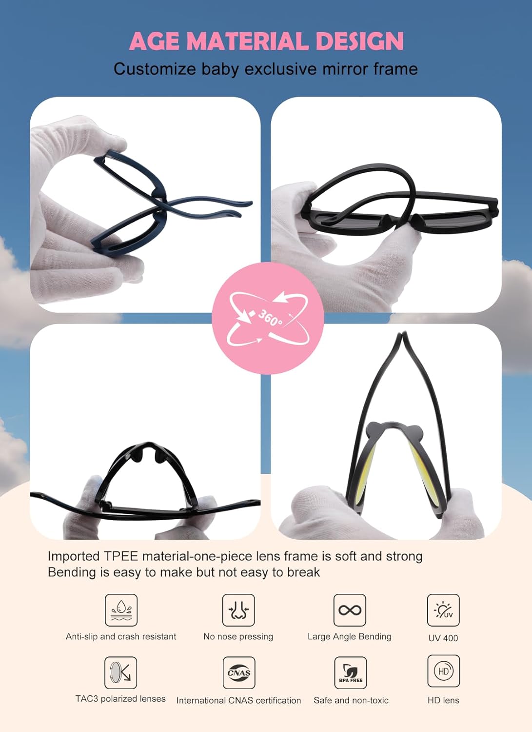 Awesome AZorb Baby Boy Sunglasses with Strap Polarized Bendable Flexible Newborn Infant Toddler Sunglasses - Image 5