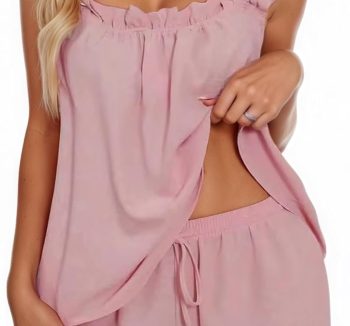 Women's Ruffle Pajama Set 2 Piece Soft Tank Top & Shorts Cute Summer Sleepwear Bridal Pjs Set