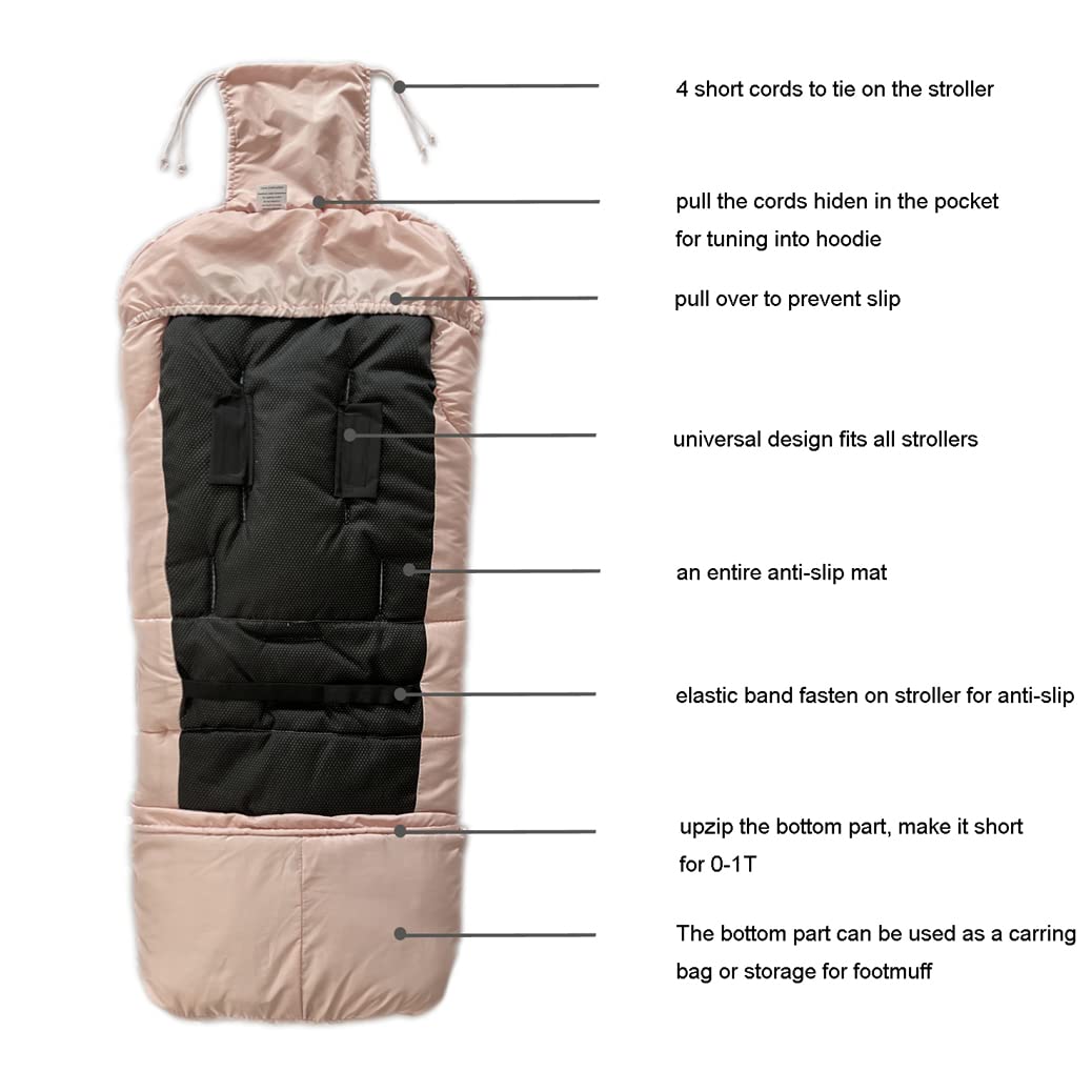 AmazingIReview 0-5T Length Extension Baby Universal Stroller Footmuff,Waterproof Durable Coral Fleece Stroller Bunting Bag,Stroller Bassinet Winter Blanket Cover Toddler,Pink - Image 4