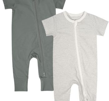 Top|Great|Best Teach Leanbh Baby Boys Girls 2-Pack Romper Jumpsuits Cotton 2 Way Zipper Short Sleeve Footless Sleep and Play 3-24 Months - Smartbabygear.online