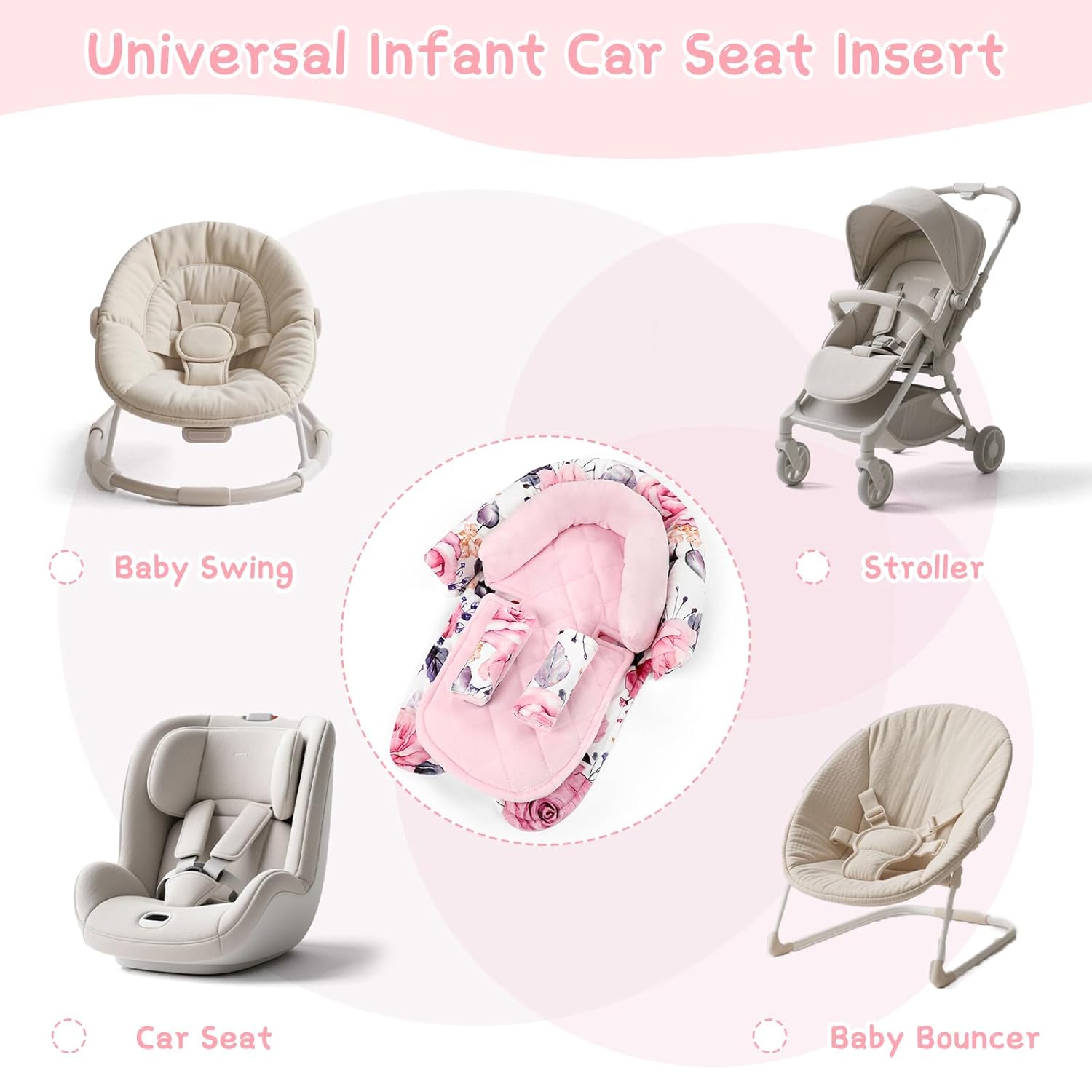 Amazing Baby Car Seat Head Body Support & Strap Covers, 2 in 1 Infant Car Seat Insert, Reversible Soft Breathable Newborn Cushion Pads for Preemie, Perfect for Baby Carseats, Strollers, Swings (Floral) - Image 7