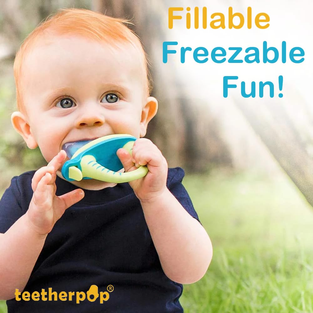 Review Teetherpop Fillable Freezable Teethers for Babies - Breastmilk Teether with Spill-Proof Sippy Slits – Teething Popsicle for Baby, Liquids & Purées, Cooling Teething Relief Feeder Pacifier - BlueLime - Image 2