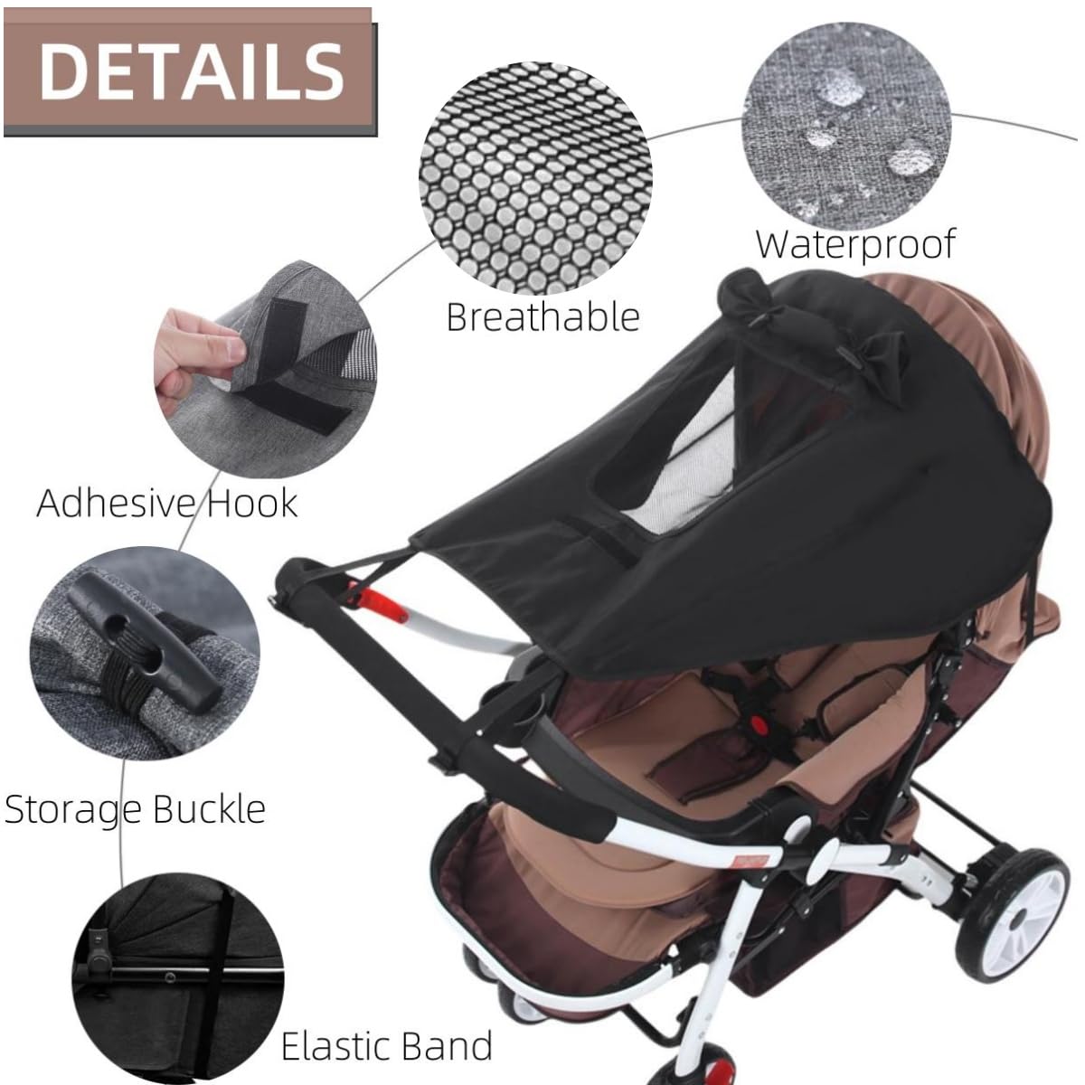 New UPF 50+ Baby Stroller Sun Shade UV Sun Protection Extension Cover with See Through Waterproof Breathable Pushchair Blackout Rain Cover Shield Canopy for Pram Stroller Accessory Easy Install - Image 2