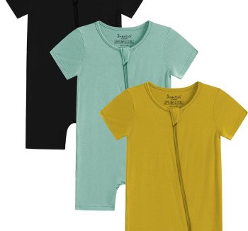 Jimonda Boys Baby Girls Short Sleeve Romper Unisex Baby Footless Pajamas With Viscose 2-Way Zipper Front 3Pcs0-24Months