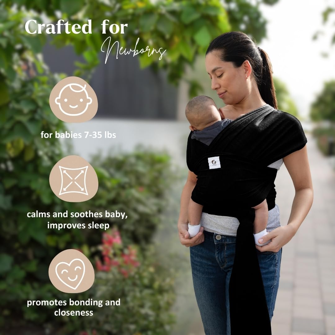 Amazing ELDOMA Black Baby Wrap Carrier - Lightweight, Breathable Baby Sling, Hands Free Baby Carrier Sling, Baby Carriers from Newborn to Toddler, (7-35 lbs / 3-15kg) - Image 2
