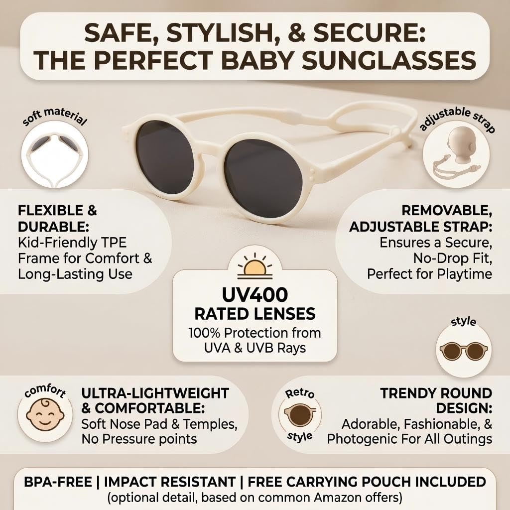 Review COASION Baby Polarized Sunglasses with Strap Adjustable TPEE Flexible Frame for Toddler Girls Boys Age 0-36 Months - Image 3