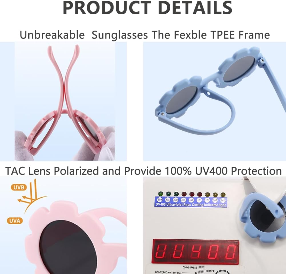 Awesome Baby flower Sunglasses with Strap girls Flexible Bendable Polarized Sunglasses for Infant Boys Girls 0-24 Months - Image 4