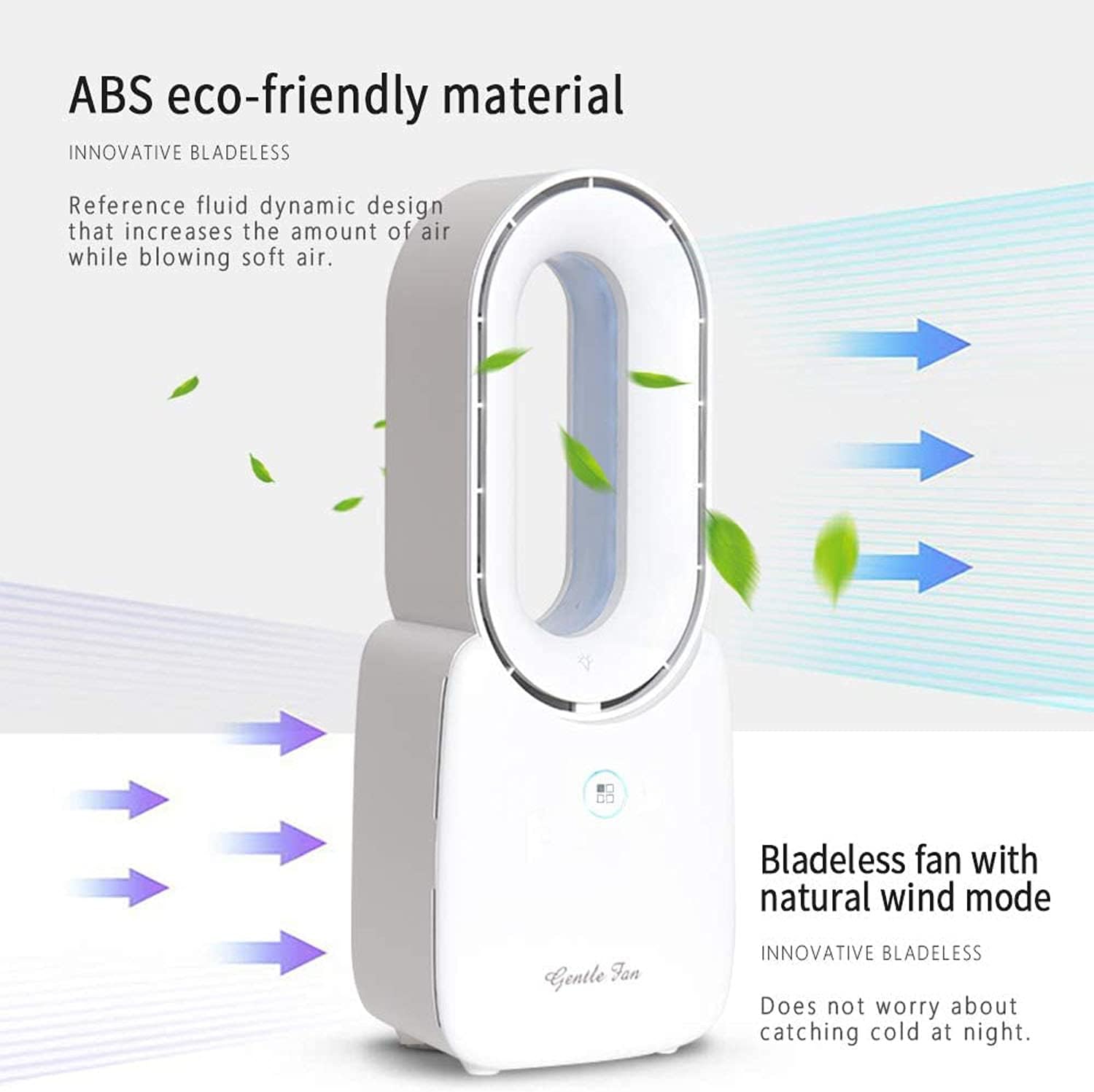Amazing Misby Rechargeable Desk Fan, 5-color LED Light Bladeless Table Fan of 11.8 Inch, White Desk Fans Small Quiet for Bedroom, Home, Office - Image 6