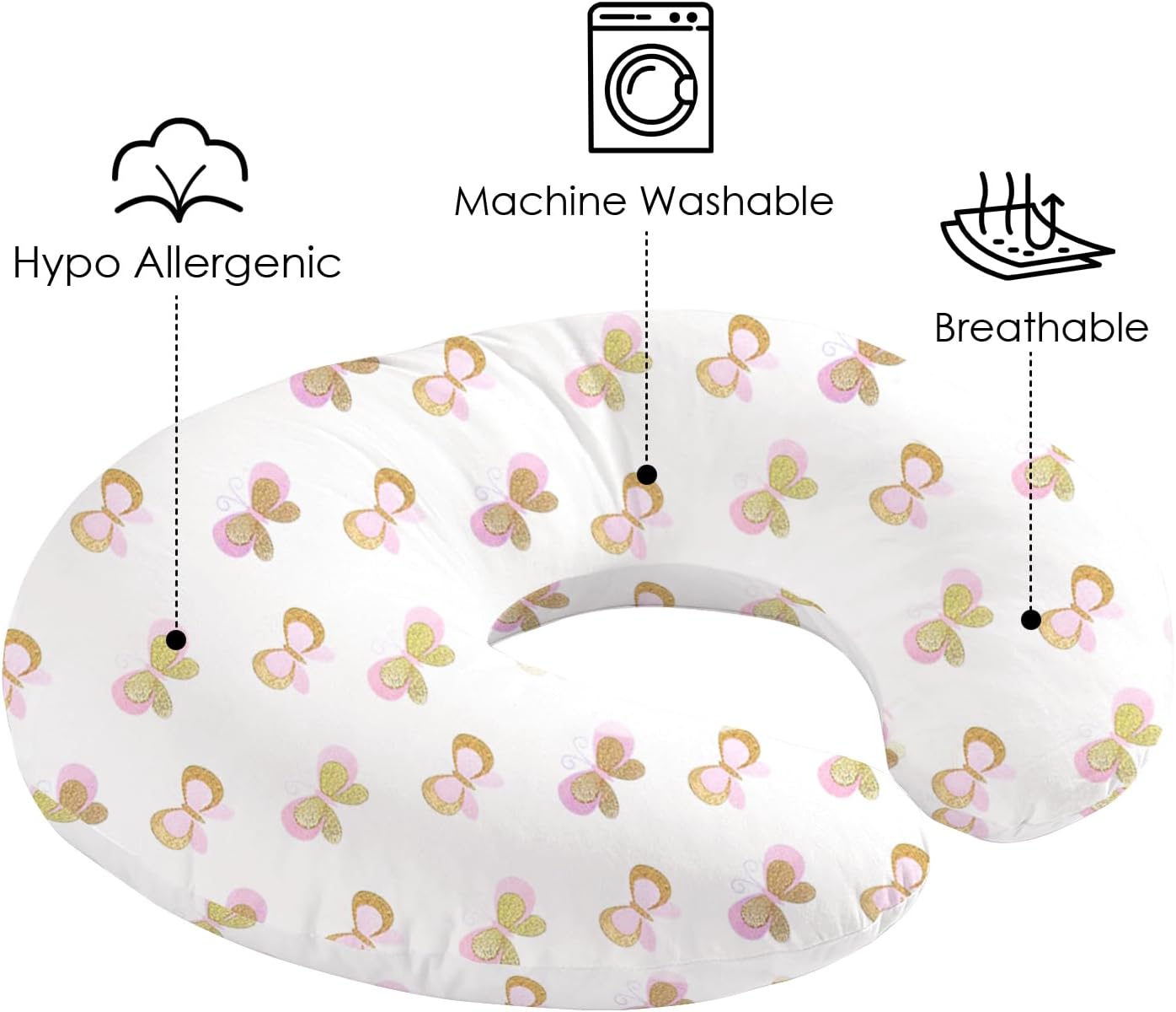 Top Little Grape Land Nursing Pillow Covers 2 Pack, Soft & Breathable Removable Breastfeeding Pillows Covers for Feeding Pillows, Nursing Pillow Slipcover for Baby Girls Boys, (Butterfly & Floral) - Image 6