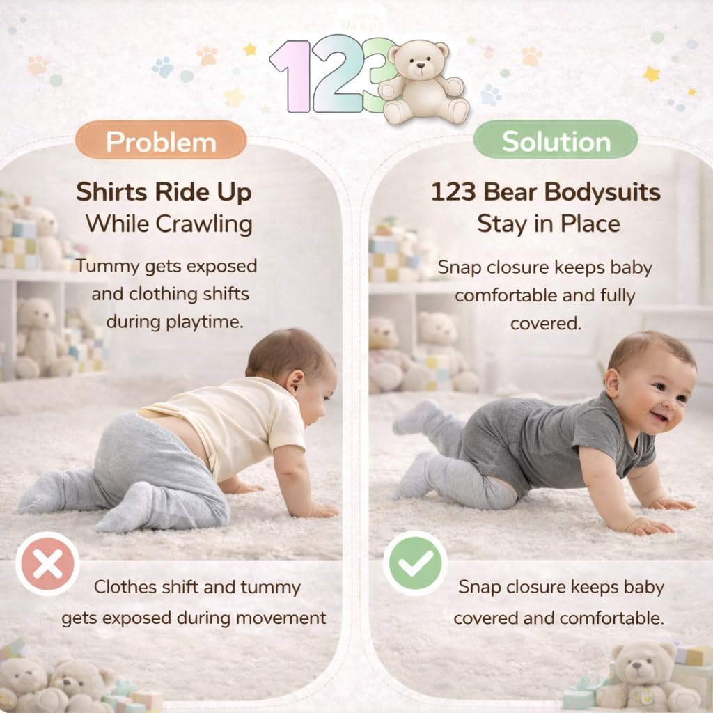 Top|Great|Best 123 Bear Baby Cotton Spandex short-sleeve bodysuits unisex boy girl - Smartbabygear.online - Image 7