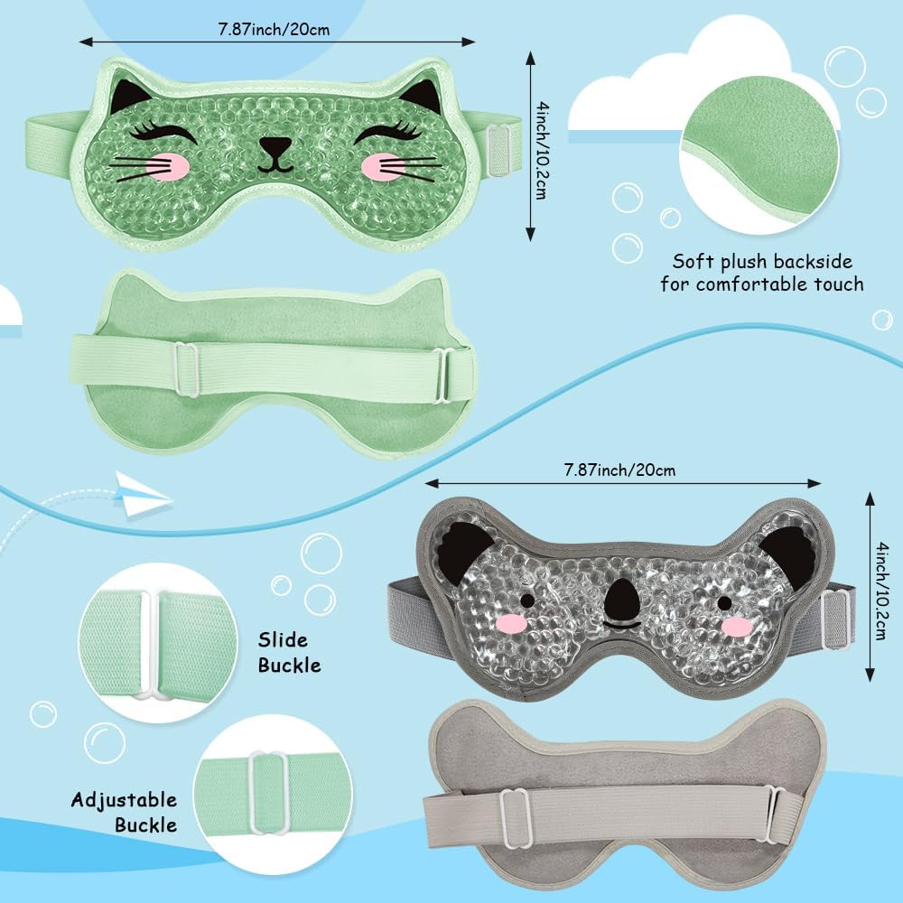 Awesome Kids Ice Packs 2 Packs Cooling Eye Mask with Soft Plush Backing for Children Boo Boos Sinus Headache Fever Patch for Kids (Green+Grey) - Image 4