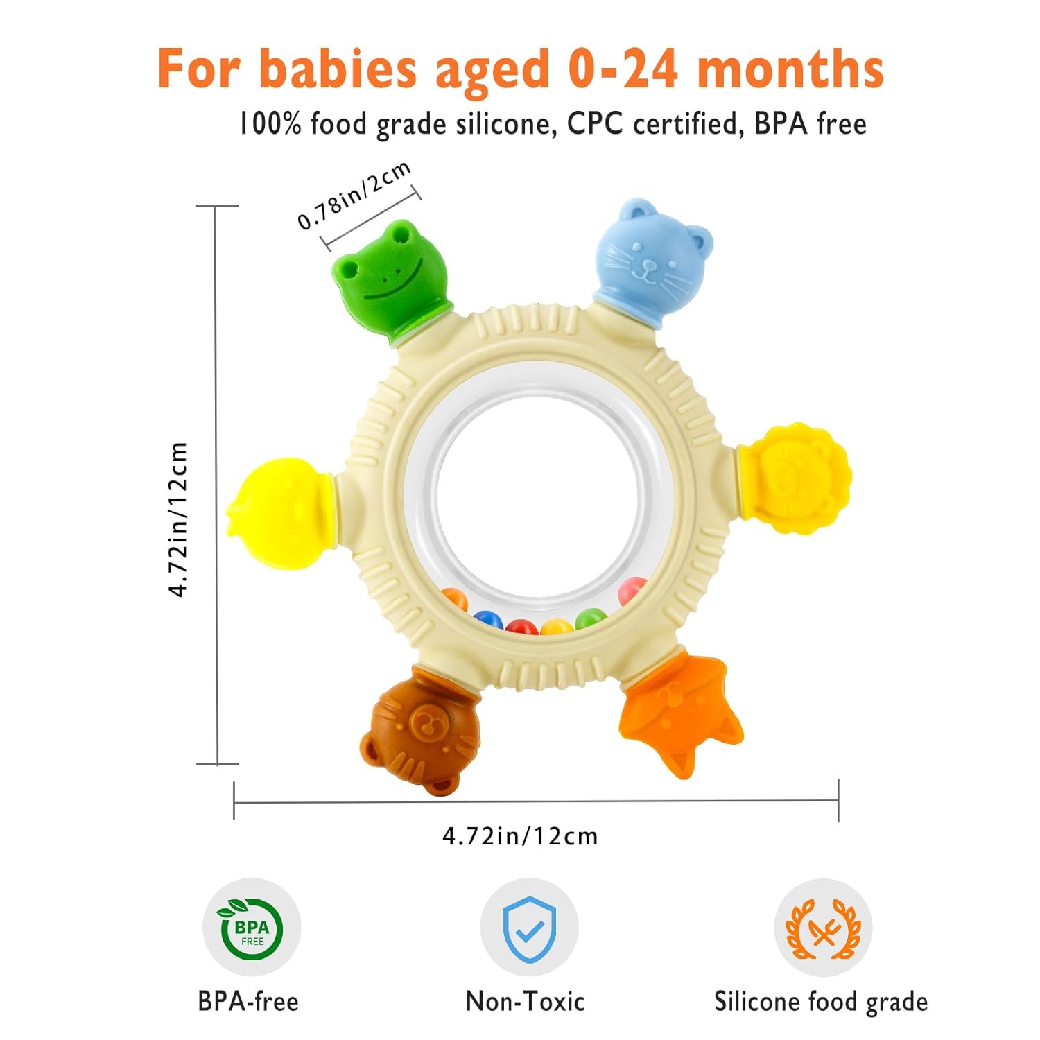 Amazing Baby Teething Toy for 0-6 6-12 Months Sensory Toys Baby Rattle Teether | Freezer Safe Silicone Teether | Silicone Baby Teething Ring for Teething Relief | BPA Free, Easy Grip Design for Infants - Image 4