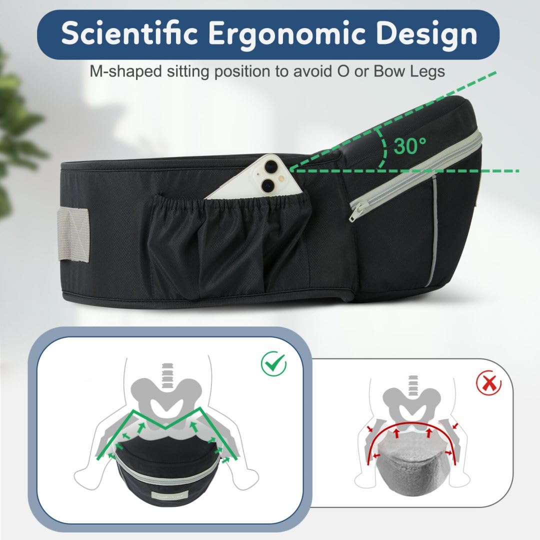 Amazing Baby Carrier with Hip Seat, Ergonomic Front Carrier for Newborns & Toddlers, Adjustable Waistband with Strong Support, Large Pocket Design, Black - Image 2