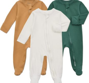 Aablexema Baby Footie Pajama with Mitten Cuffs, Double Zipper Infant Cotton clothes Sleeper Pjs, Footed Sleep Play