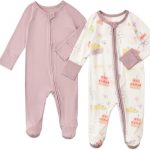 Aablexema Baby Footed Coverall Pajamas with Mittens Rayon from Bamboo 2pcs Newborn Infant 2-way Zipper Outfit