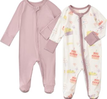 Aablexema Baby Footed Coverall Pajamas with Mittens Rayon from Bamboo 2pcs Newborn Infant 2-way Zipper Outfit