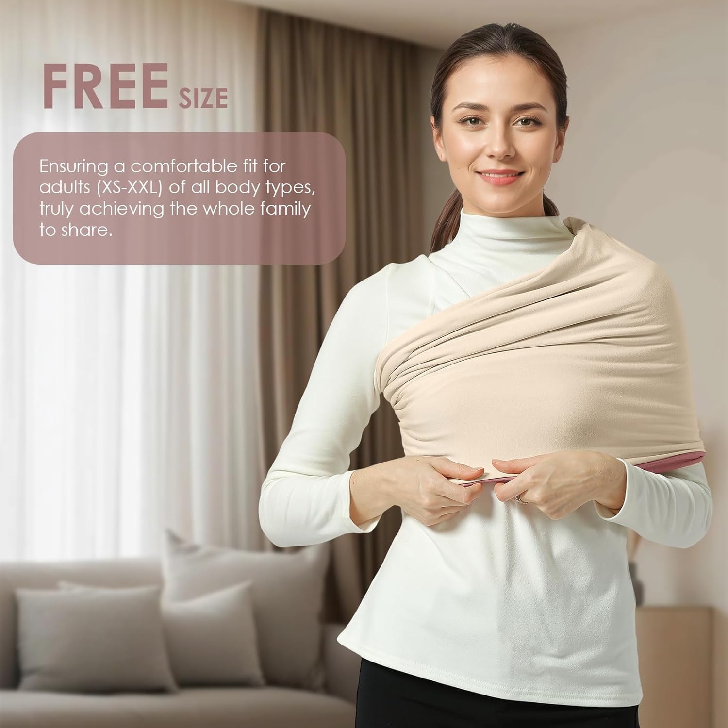 Amazing Baby Wrap Carrier, Lightweight Baby Wearing Wraps for Newborn and Infant, Soft Swaddle Holder Carrier, Cozy Baby Sling 7-35 lbs Cream+Pink - Image 5