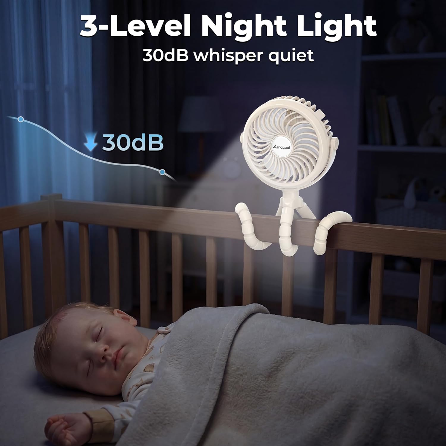 Amazing AMACOOL Battery Operated Stroller Fan, Baby Travel Essentials for Beach Disney, Newborn Boy & Girl Showers Gifts Registry Search, Rechargeable Clip On Fan for Car Seat Wagon Crib Bike Treadmill - Image 6