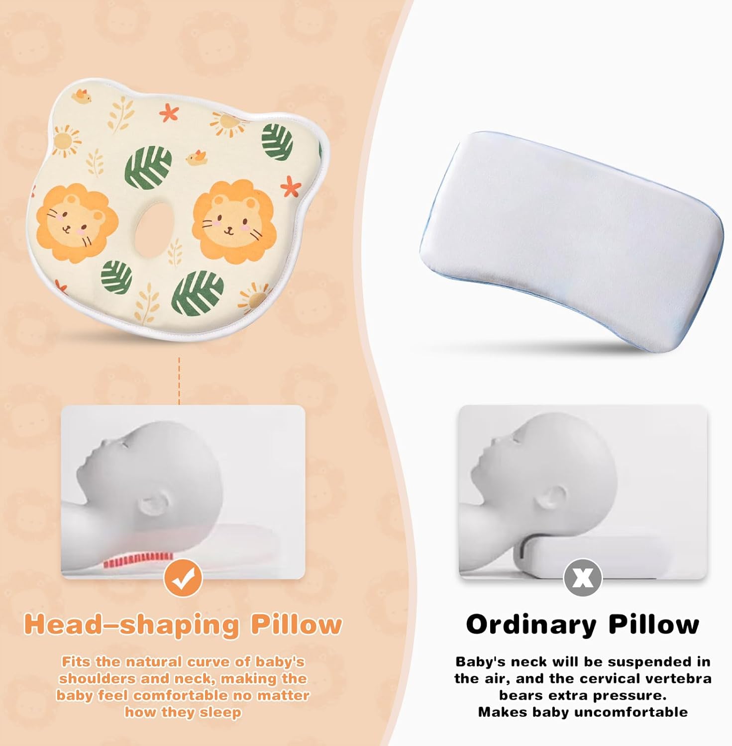 Top Memory Foam Pillow, Skin-Friendly & Breathable, Soft & Cosy, Easy Clean & Machine Washerable, Ideal for Perfect Head Shape, Infants Nursing Pillow for Boys & Girls (Pink) - Image 2