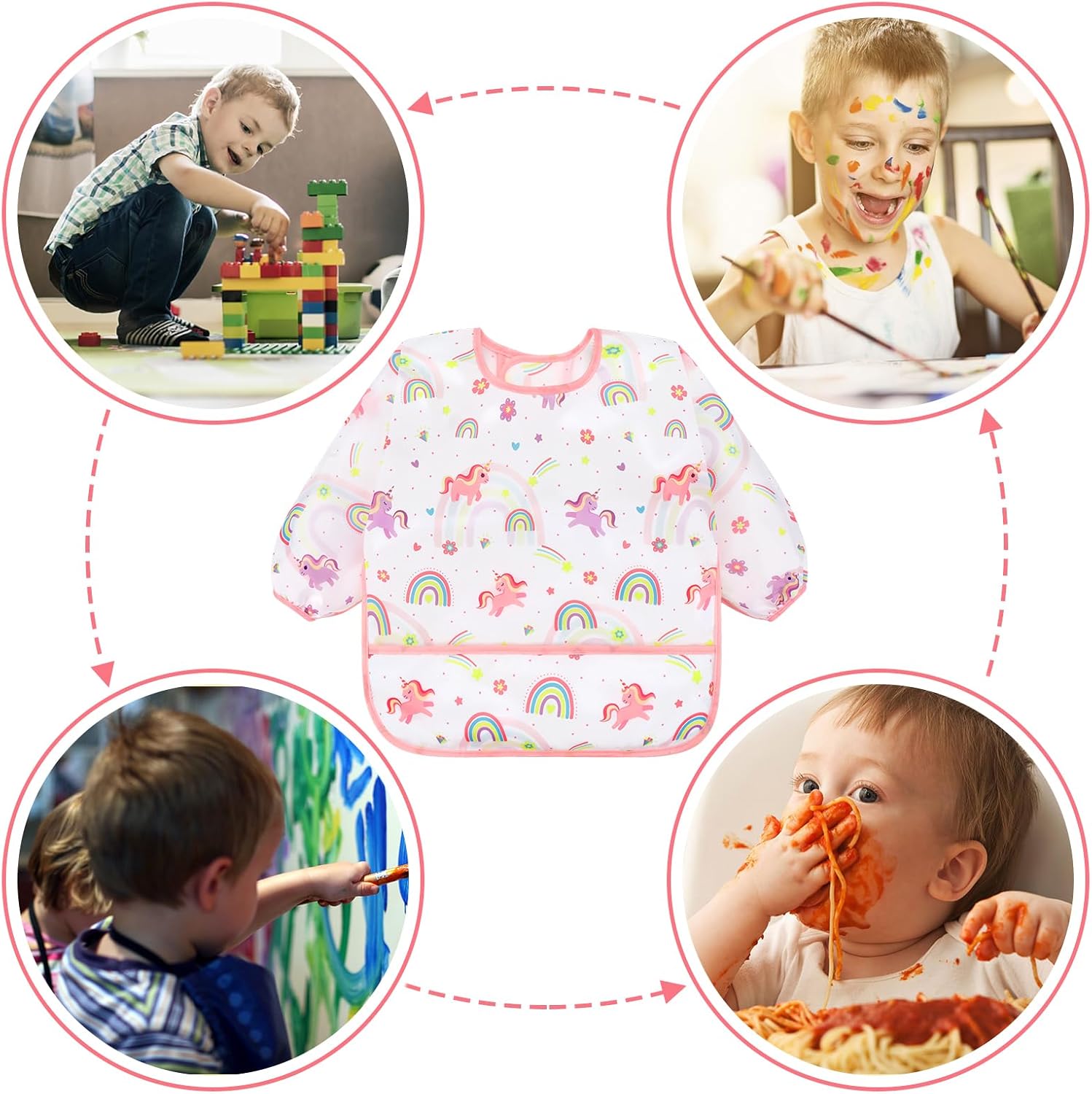 Amazing Accmor 4 Pack Long Sleeve Bibs, Baby Smock Waterproof Sleeved Bib Smock for Baby Toddler 6-36 Months - Image 6