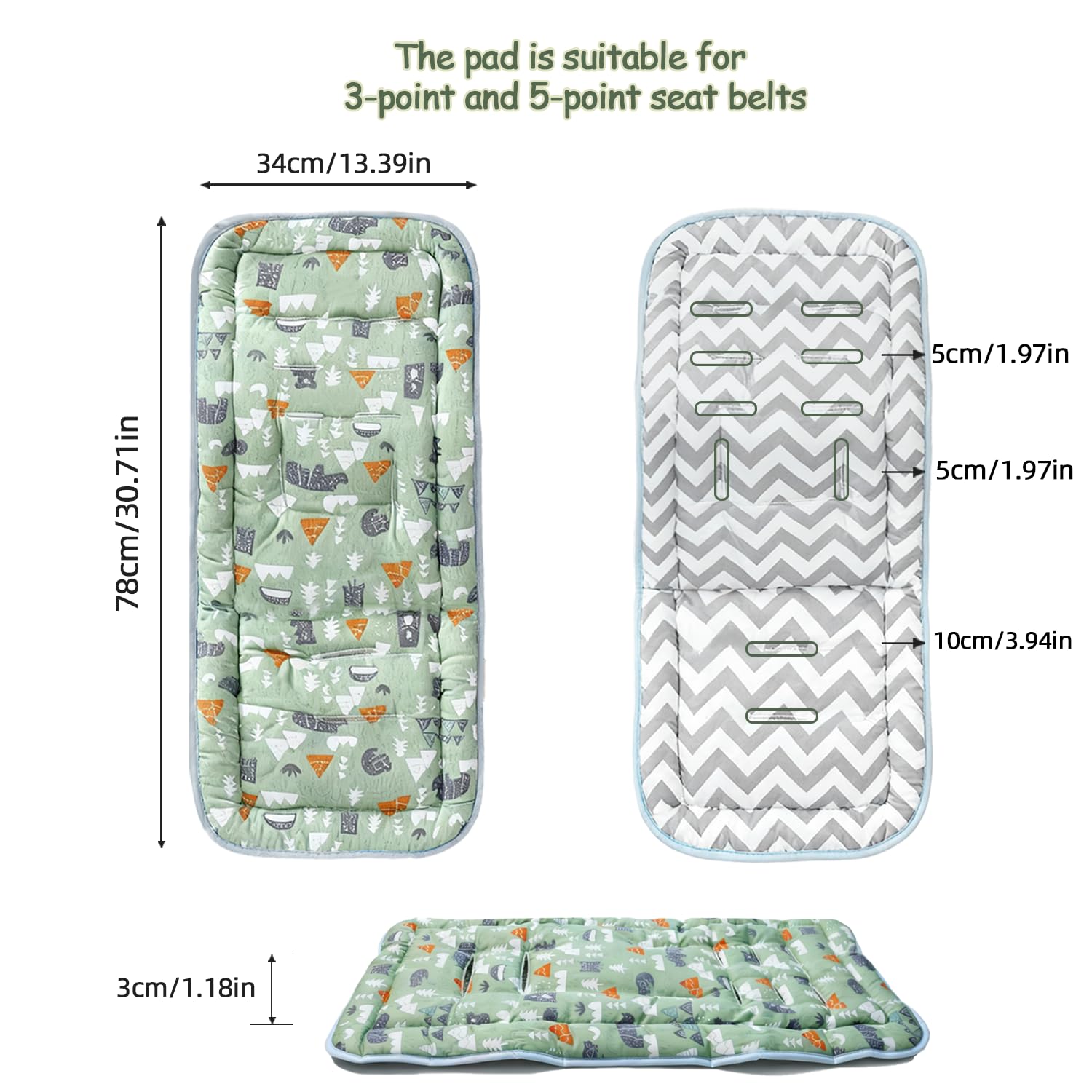 New Baby Stroller Cushion, Baby Stroller Seat Liners Universal Stroller Liner, 100% Cotton Breathable and Soft Reversible Toddler Infant Car Seat Insert 34x78cm 1 Pack (Grey Forest Animals) - Image 2