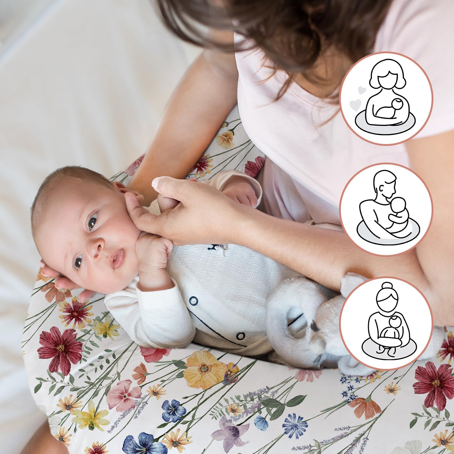 AmazingIReview Little Grape Land Nursing Pillow for Infants, Breastfeeding Pillows, Baby Support Pillow for Nursing, Bottle Feeding, Tummy Time with Machine Washable Cover & Breathable Filling, Spring Flower - Image 6