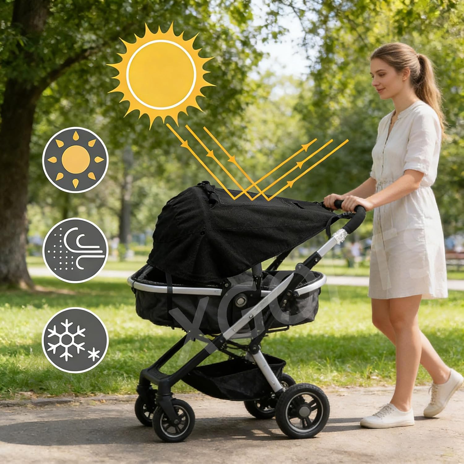 Amazing Baby Stroller Universal UPF 50+ Sun Protector Shade Blackout Cover Pushchair Shield Canopy Pram Rain Sunshade With See Through Extender Accessory Easy Installation - Image 2