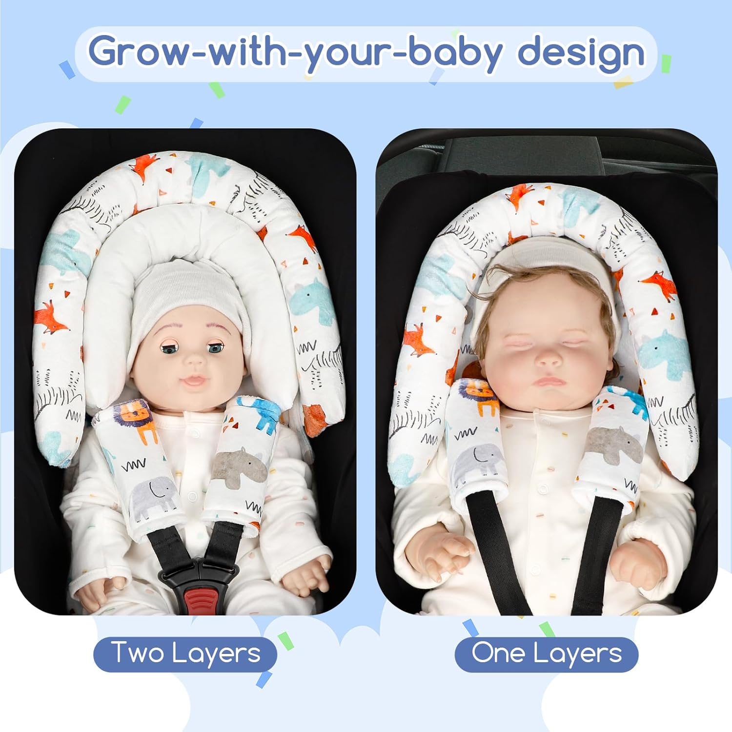 Amazing Infant Car Seat Insert & Strap Cover for Baby Boys, 2 in 1 Carseat Head Support Newborn, Ultra Soft Car Seat Cushion for Babies, Plush Fabric, Fit for Swing, Car Seat, Stroller, Bouncer, White - Image 6