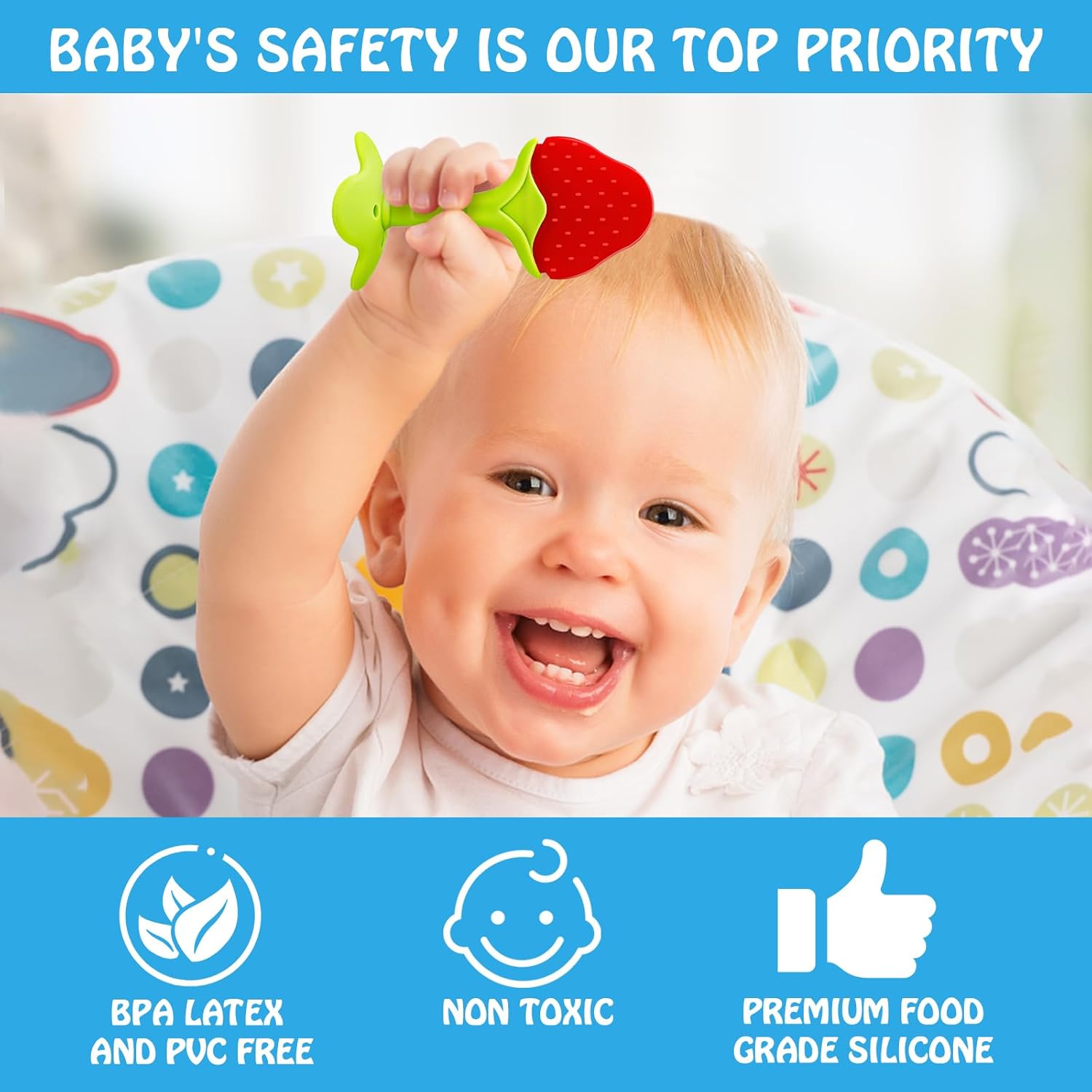 Top Teething Toys (5 Pack) - Tinabless Infant Teething Keys Set, BPA-Free, Natural Organic Freezer Safe for Infants and Toddlers, Silicone Baby Teethers - Image 2