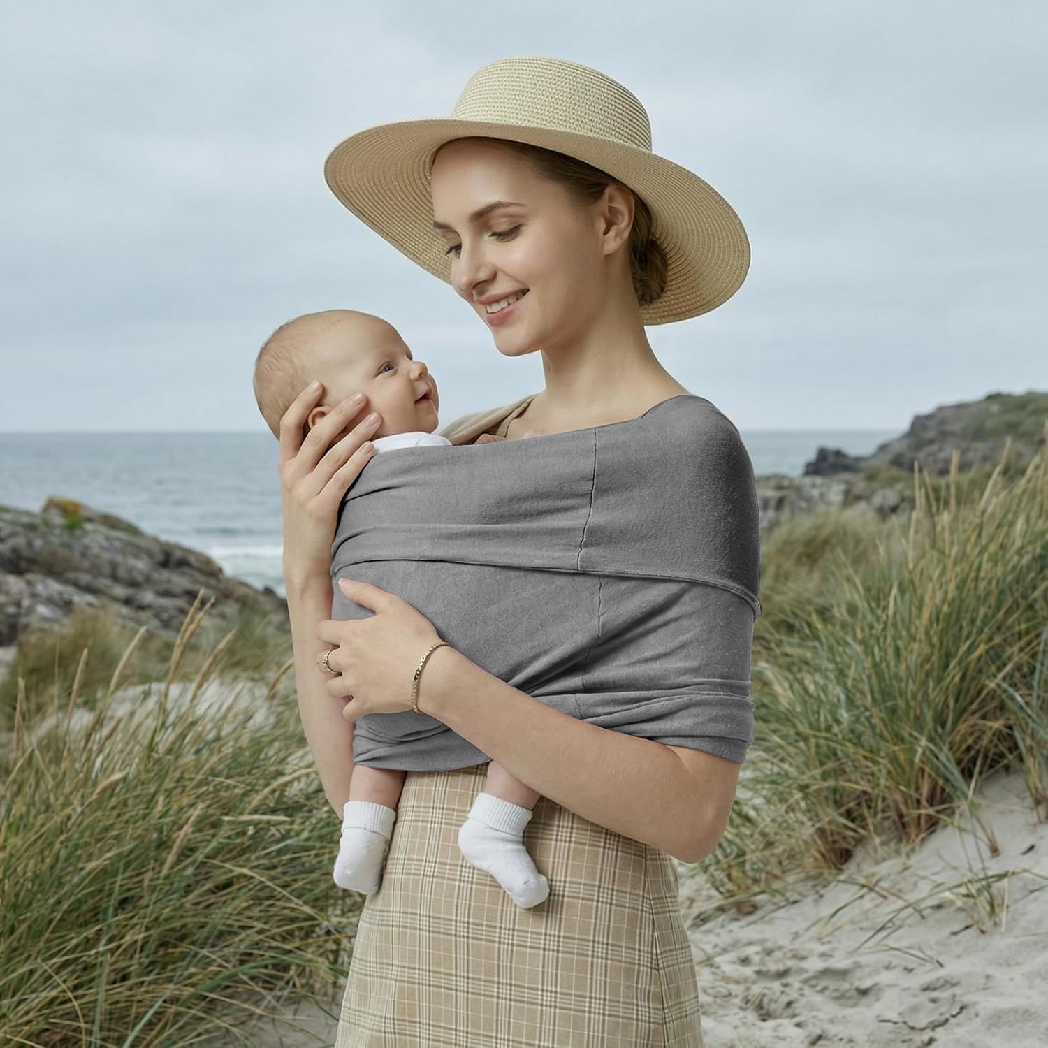 Amazing Baby Wrap Carrier, Lightweight Baby Wearing Wraps for Newborn and Infant, Soft Swaddle Holder Carrier, Cozy Baby Sling 7-35 lbs Grey - Image 7