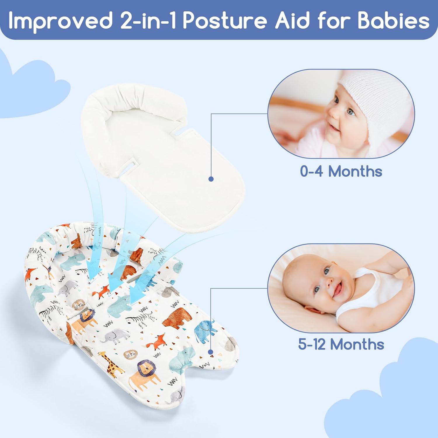 Amazing Infant Car Seat Insert & Strap Cover for Baby Boys, 2 in 1 Carseat Head Support Newborn, Ultra Soft Car Seat Cushion for Babies, Plush Fabric, Fit for Swing, Car Seat, Stroller, Bouncer, White - Image 5