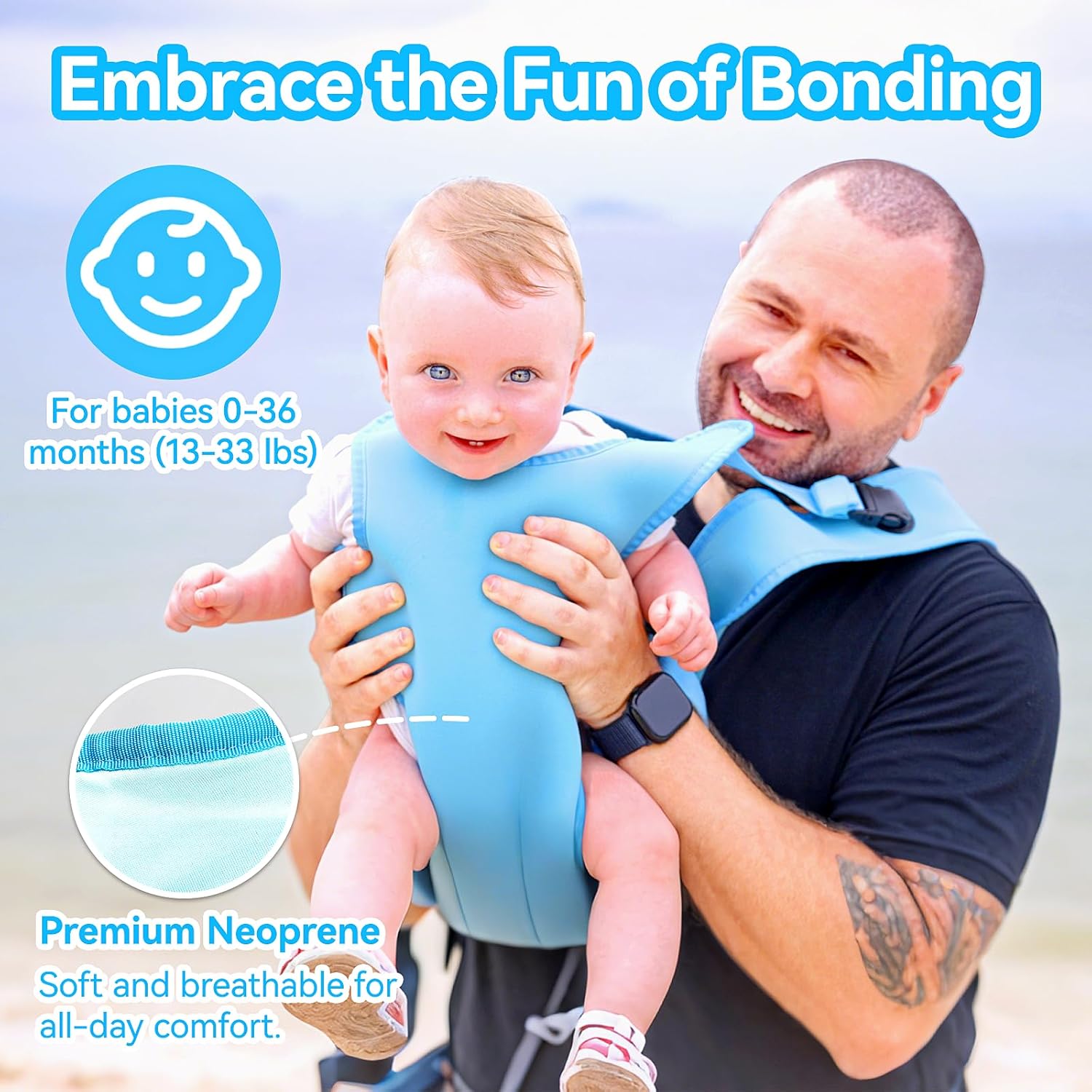 Amazing Baby Carrier, Dual-Use Adjustable Baby Sling Support Infant Chest Holder with Drawstring Backpack for Newborn to Toddler 13-33 lbs Swimming Pool Beach Land (Blue) - Image 4