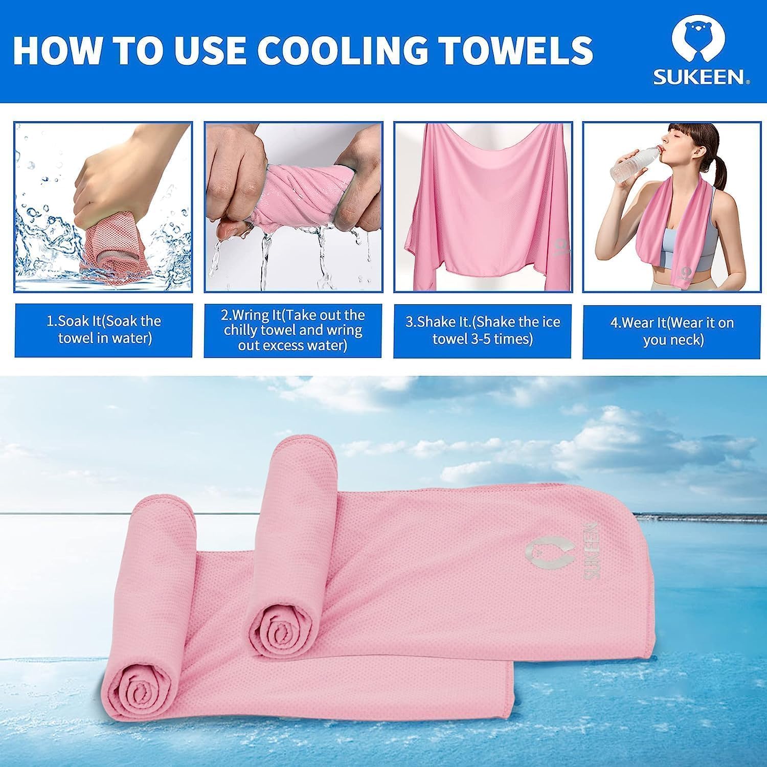 Top Sukeen 4 Pack Cooling Towel (40"x12") for Sweat, Quick-Drying Cooling Neck Wraps, Soft Breathable Cooling Towels for Neck and Face, Chilly Gym Towels for Sport, Camping, Hiking - Image 3