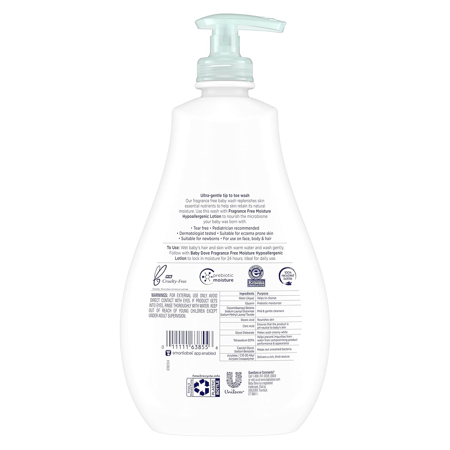 Amazing Baby Dove Sensitive Skin Care Baby Wash Fragrance Free Moisture For Baby Bath Time Fragrance Free and Hypoallergenic, Washes Away Bacteria 20 oz - Image 2