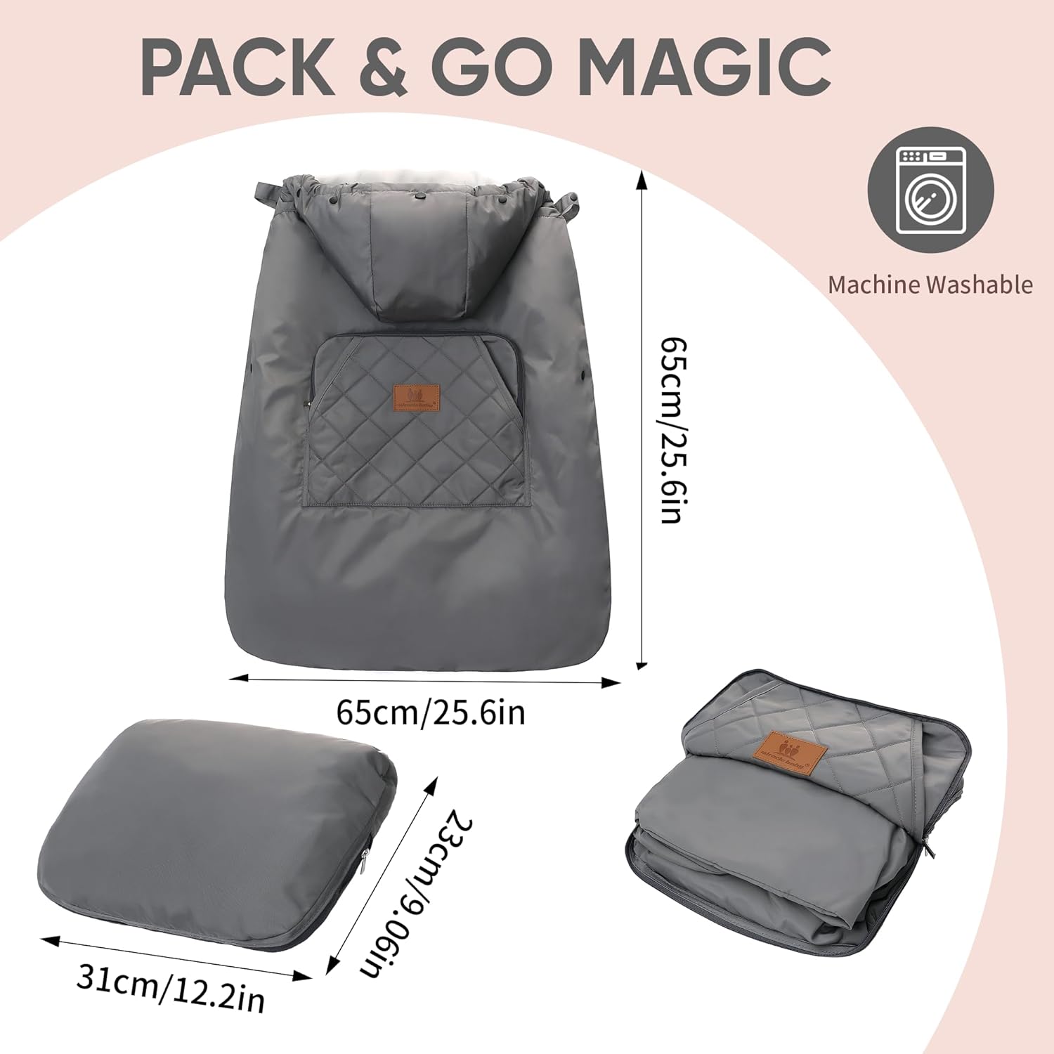 Top Miracle Baby Carrier Cover with Detachable Liner – Waterproof & Windproof Winter Baby Bunting Bag for Infant Strollers with Storage Bag & Parent Pocket - Image 5