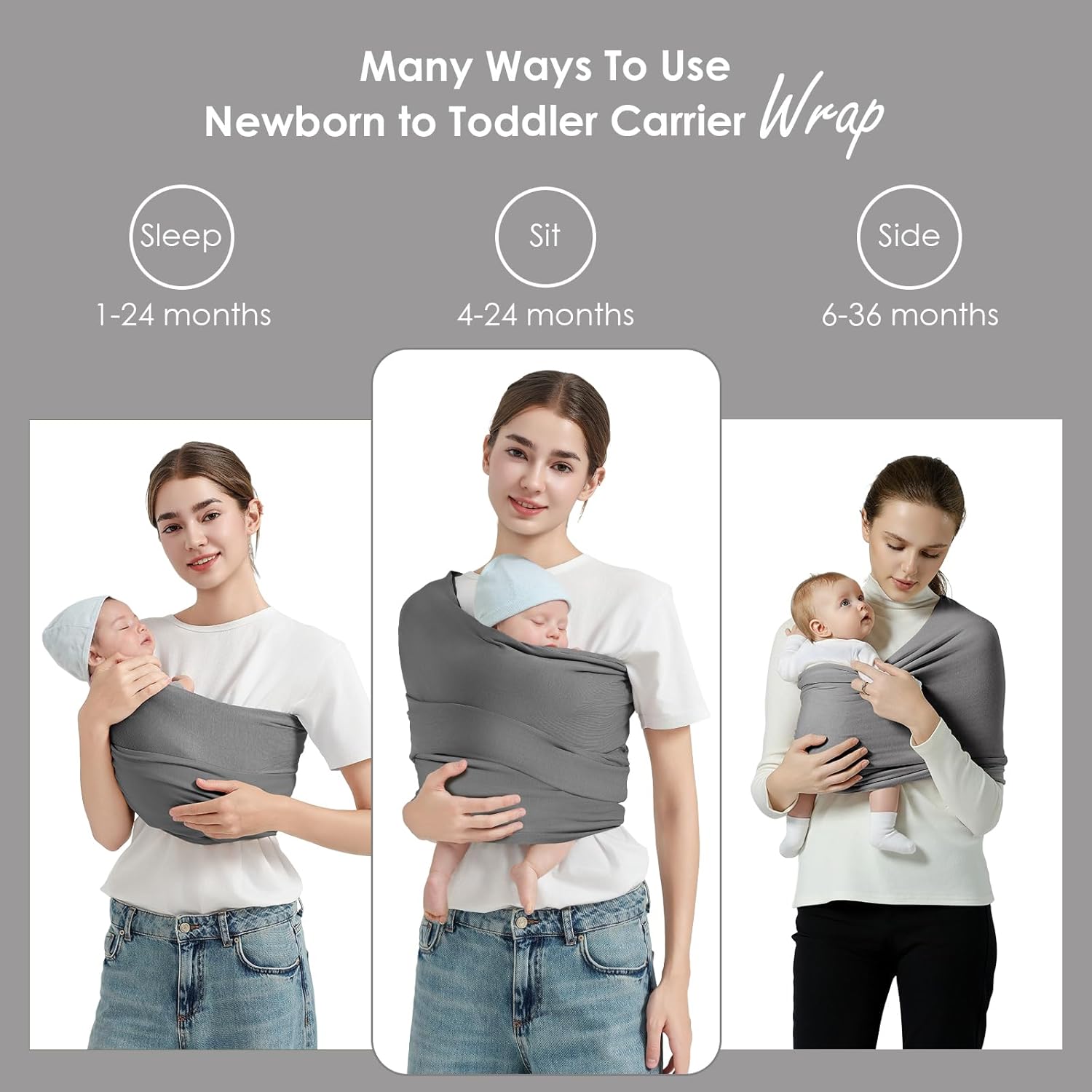 Amazing Baby Wrap Carrier, Lightweight Baby Wearing Wraps for Newborn and Infant, Soft Swaddle Holder Carrier, Cozy Baby Sling 7-35 lbs Grey - Image 4