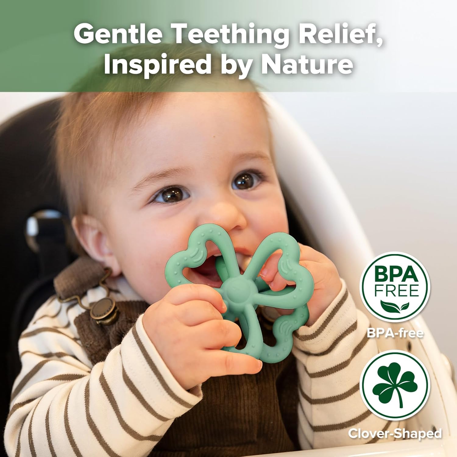 Amazing Haakaa Silicone Clover Teether - Food Grade Silicone Teething Toys for Babies 3-6 Months 6-12 Months, Soft & Easy Hold Chew Toy for Infant, BPA Free (Pea Green) - Image 2