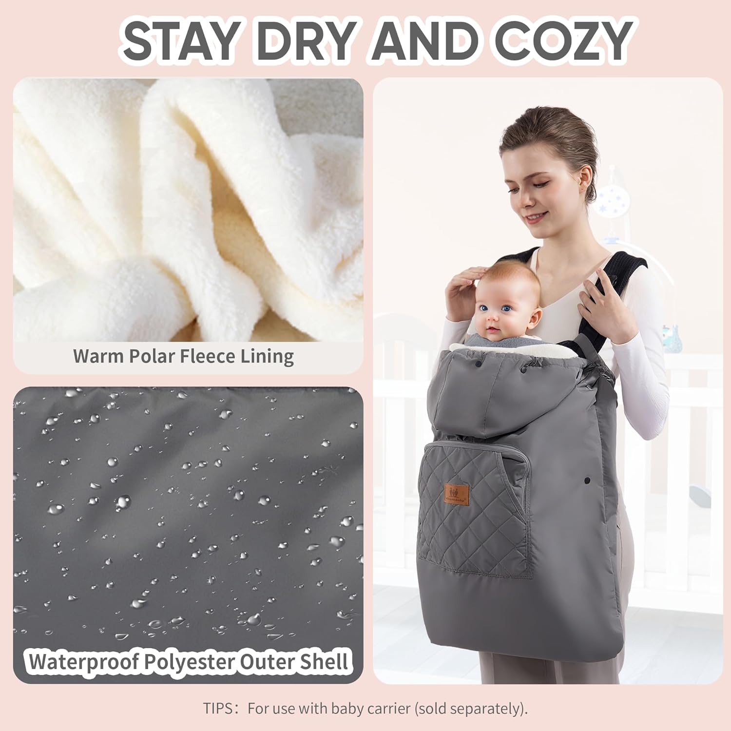 Top Miracle Baby Carrier Cover with Detachable Liner – Waterproof & Windproof Winter Baby Bunting Bag for Infant Strollers with Storage Bag & Parent Pocket - Image 2