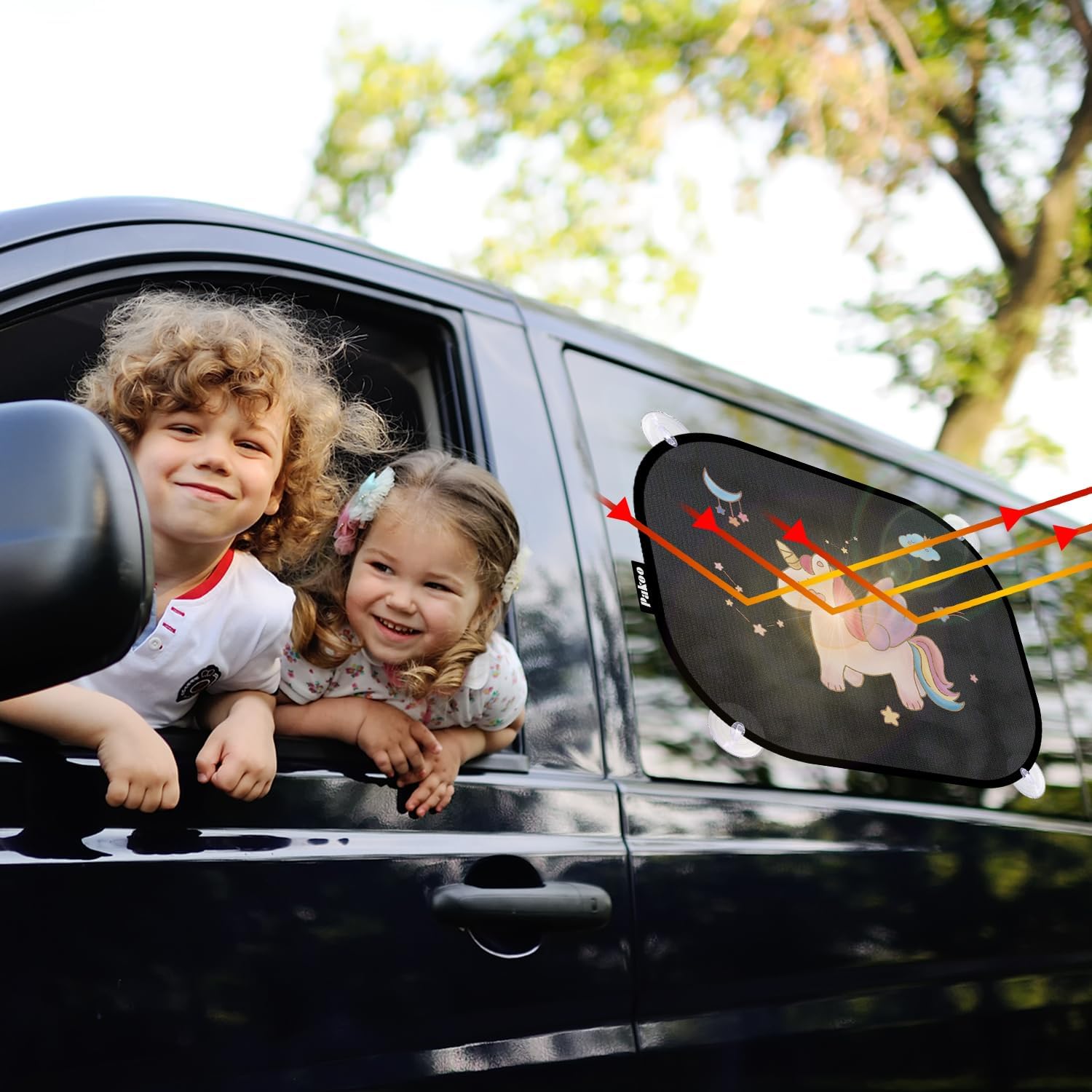 Top Pakoo Car Window Shade for Baby, 2 Pack UV Protection Breathable Universal Fit Mesh Car Window Shades, 2 Pack with 8 Suction Cups- 17.7 x 14 inches - Image 3