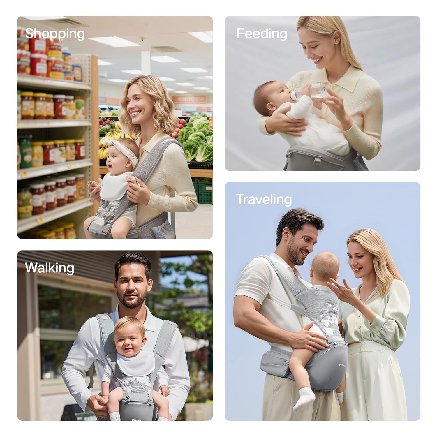 Amazing Baby Carrier, 6-in-1 Ergonomic Baby Carrier Newborn to Toddler, Safety-Certified Infant Toddler Carrier with Hip Seat, Detachable Baby Hip Carrier to Hands-Free Perfect for Shopping & Walking - Image 8