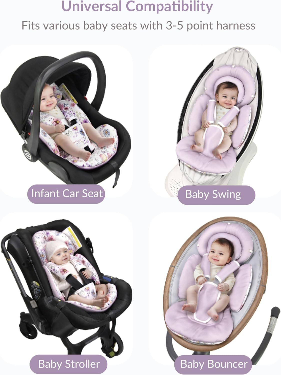 Amazing TinlyFinly Infant Car Seat Insert with Extra Cushion for Preemie to Toddler, Reversible Newborn Carseat Insert for Baby Head Body Support, Fits for Stroller, Baby Swing, Bouncer (Purple Wildflower) - Image 6