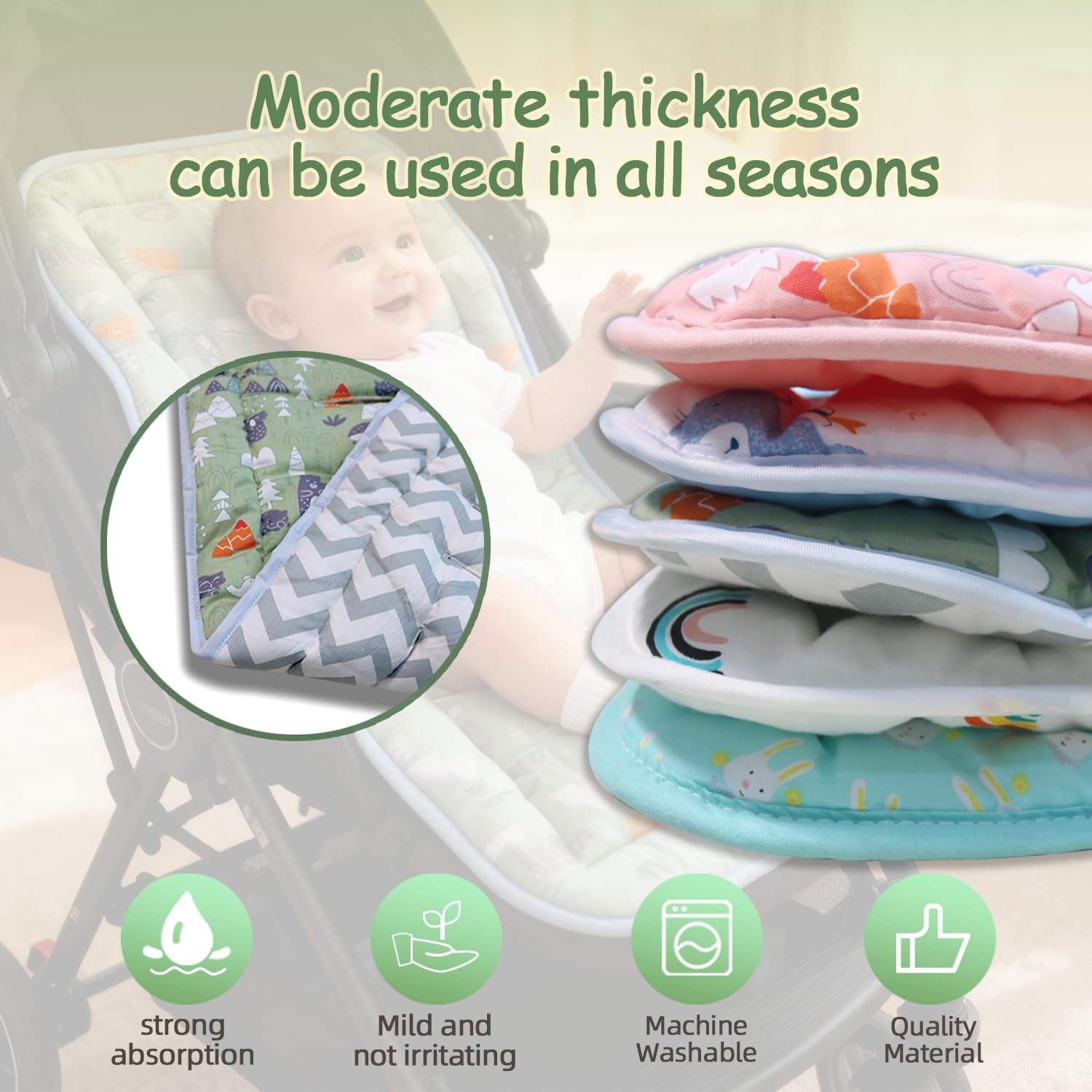 New Baby Stroller Cushion, Baby Stroller Seat Liners Universal Stroller Liner, 100% Cotton Breathable and Soft Reversible Toddler Infant Car Seat Insert 34x78cm 1 Pack (Grey Forest Animals) - Image 5