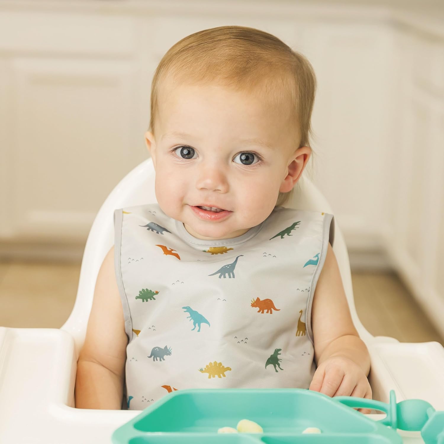 Top Tiny Twinkle Mess Proof Baby Bib for Boys | Waterproof Toddler Bib for Eating | Baby Apron for Feeding, Machine Washable | Perfect Shower Gift (Dinosaur, 6–24M) - Image 3