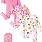PATPAT Baby Footies Boys Girls - Bamboo Viscose - Zipper & Non-Slip Soles Romper Mitten - Footed & Footless Infant Clothes