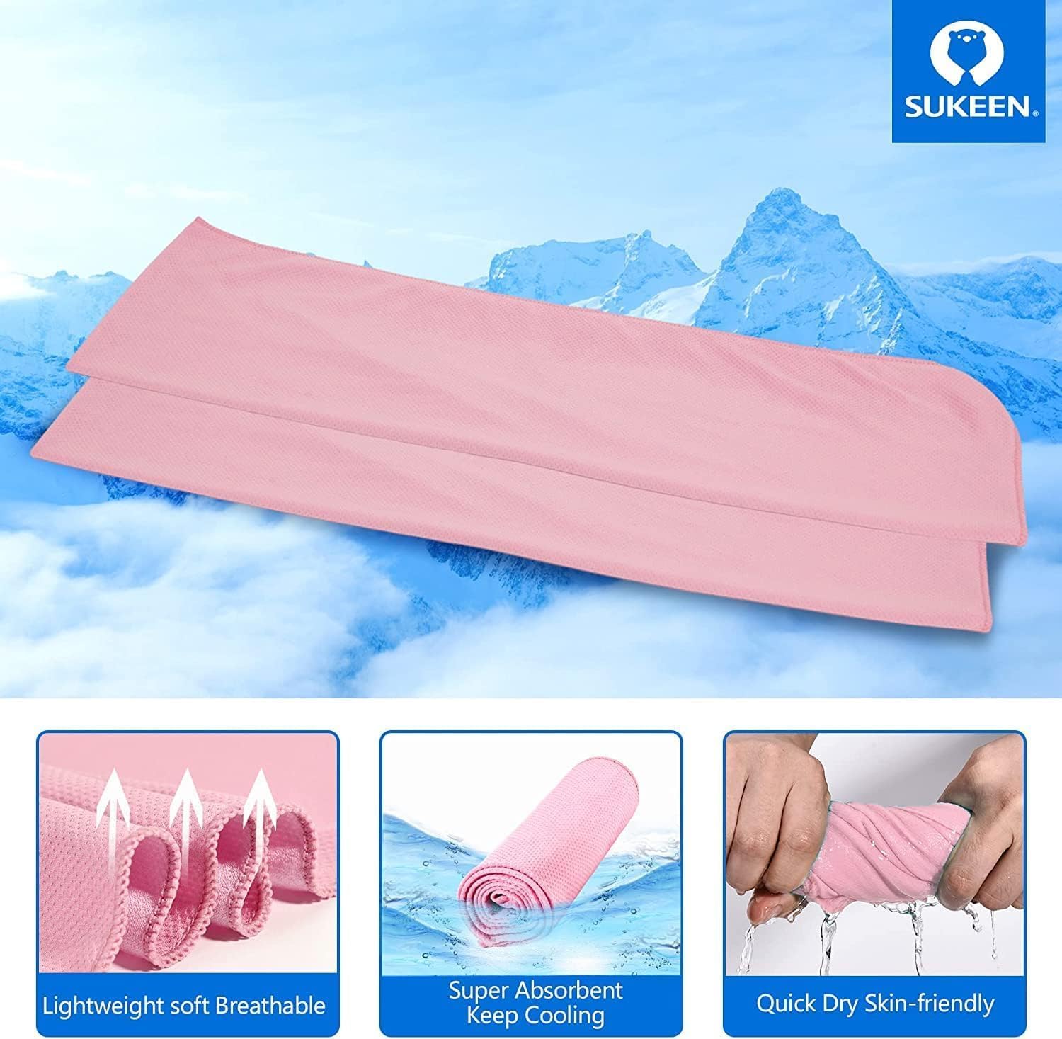 Top Sukeen 4 Pack Cooling Towel (40"x12") for Sweat, Quick-Drying Cooling Neck Wraps, Soft Breathable Cooling Towels for Neck and Face, Chilly Gym Towels for Sport, Camping, Hiking - Image 2
