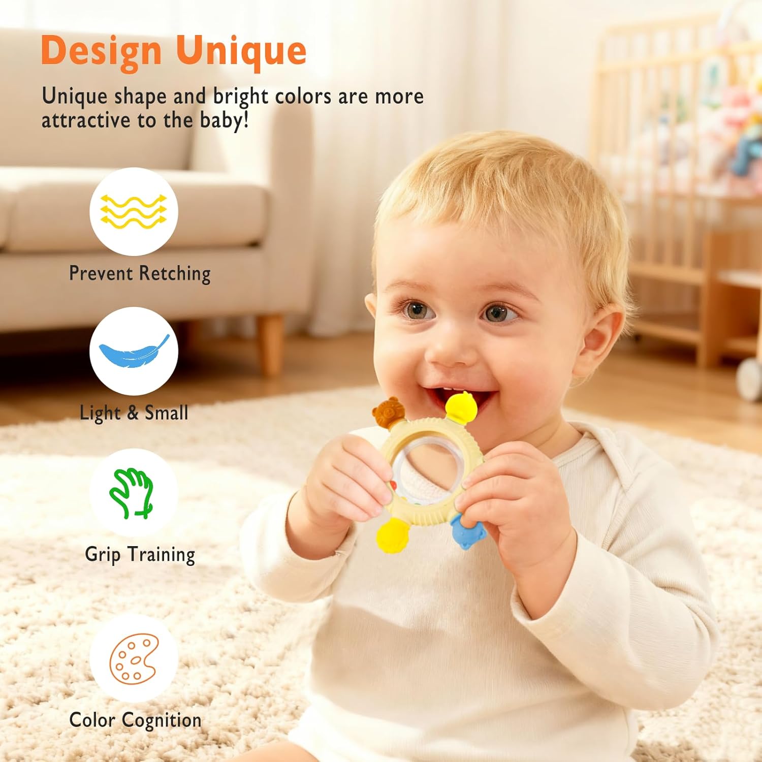 Amazing Baby Teething Toy for 0-6 6-12 Months Sensory Toys Baby Rattle Teether | Freezer Safe Silicone Teether | Silicone Baby Teething Ring for Teething Relief | BPA Free, Easy Grip Design for Infants - Image 3