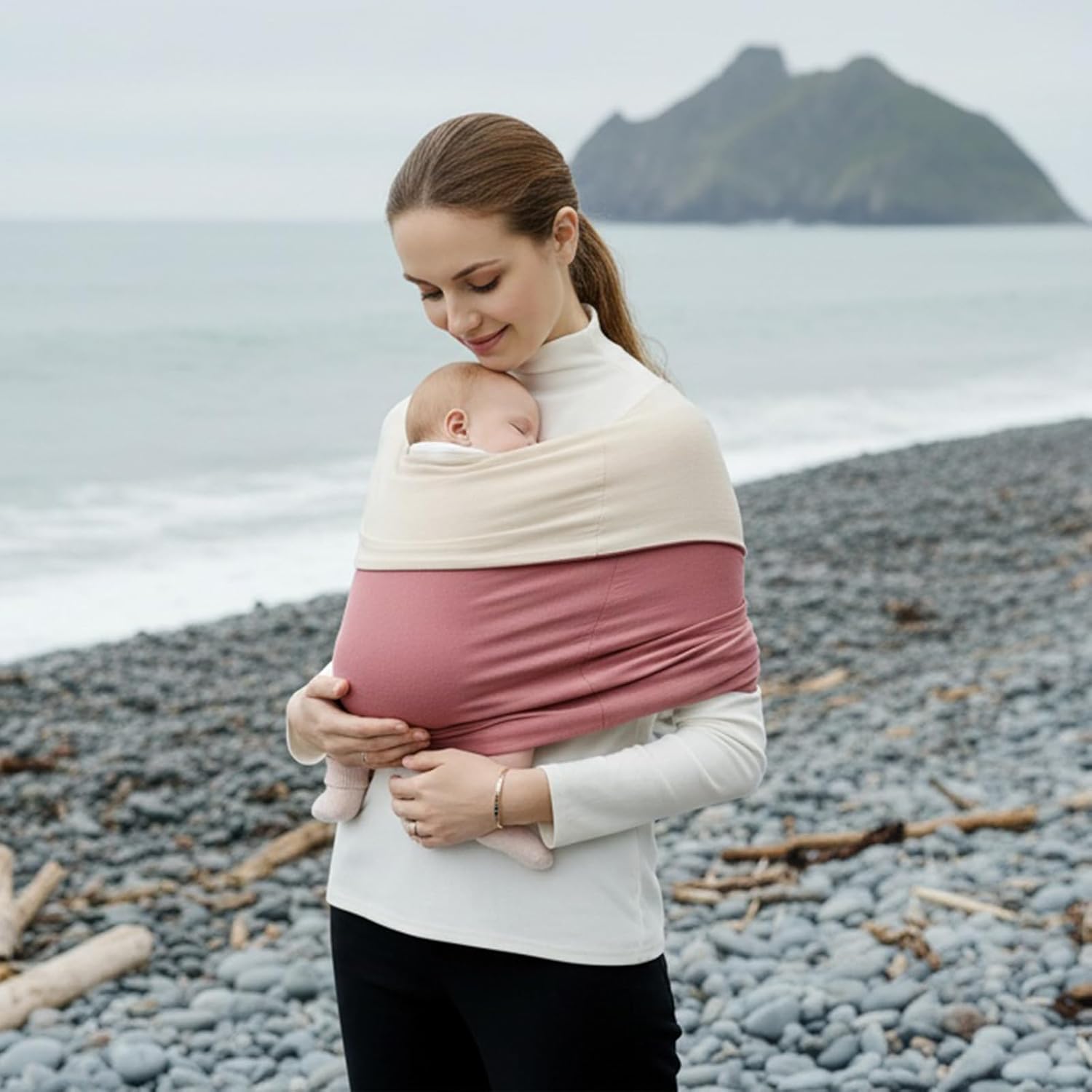 Amazing Baby Wrap Carrier, Lightweight Baby Wearing Wraps for Newborn and Infant, Soft Swaddle Holder Carrier, Cozy Baby Sling 7-35 lbs Cream+Pink - Image 7